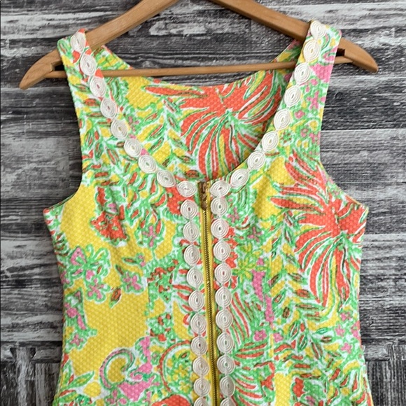 Yellow Floral Pineapple Lilly Pulitzer Dress 4 gorgeous back zipper low back - Picture 4 of 13